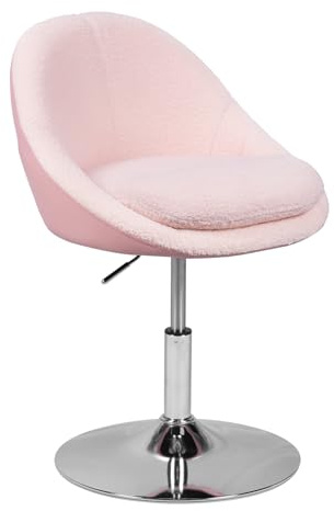 WOLTU Silla Tocador Maquillaje con Respaldo PU, Rosa | Funda de Tejido Polar Teddy, Altura Ajustable, Giratorio,Carga 150 kg, para Tocador, Dormitorio, Oficina en Casa y Salón