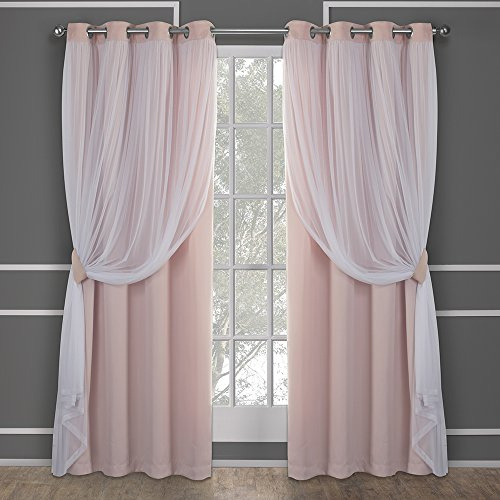 Exclusive Home Curtains Catarina Woven Blackout Grommet Top Panel Pair, Rose Blush, 52x108, 2 Piece