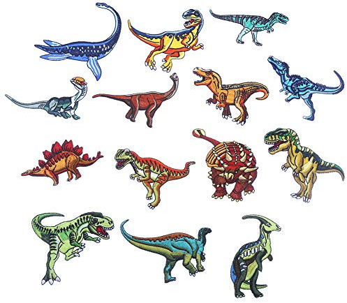 14 toppe termoadesive decorative ricamate per tessuto, zaini, jeans, cappotti, dinosauri dinosauri