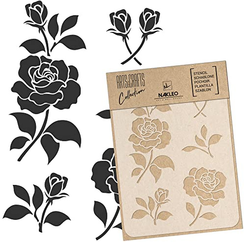 NAKLEO Stencil di Pittura Artigianato, A4 21x30cm Rosa Fiore Fioritura, Fai da te Modelli Plastica e Riutilizzabili, Arte Scrapbooking Geometrico Decorazioni Casa, Pareti Muro Legno Mobili