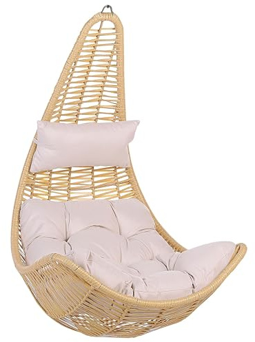 Fauteuil Suspendu Extérieur et Intérieur en Rotin Beige avec Coussin Assorti Design Moderne pour Salon ou Jardin Beliani