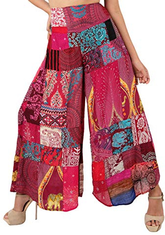 Lofbaz Patchwork da Donna Pantaloni Palazzo Gamba Larga Yoga Lounge Hippie Harem Pantaloni fluidi Juniors Ladies Travel Cover Up Beachwear Patchwork Borgogna S