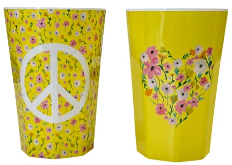 Rice Lattecup Flower Me Happy & Peace | Melamin-Becher im 2er-Set | Gelb mit schönem Blumenmuster | 330 ml Volumen | 100% Melamin | Limitierte Auflage im exclusiven NIK-Design