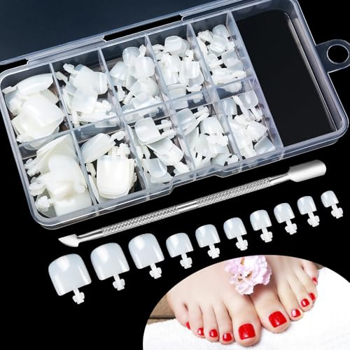 100pcs False Toe nails Set, 10 Sizes Natural Acrylic Fake Toenail Tips Full Cover Artificial Toe nails with Box for Women Girls Nail Salon and Nail Art DIY