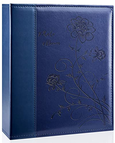 Miaikoe Fotoalbum, 20,3 x 25,4 cm, transparente Seiten, Ledereinband, Einsteck-Fotoalbum, für 50 vertikale Fotos à 20 x 25 cm, für Hochzeit, Familie, Blau