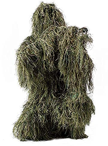 5 Pièces Ghillie Suit 3D, Costume Camouflage Léger pour Adult, Camouflage Ghillie Desert Sniper Airsoft Tenue Camouflage Chasse, Veste Pantalon Chapeau Ensemble pour Sport