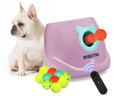 Automatic Dog Ball Launcher, Dog Ball Fetch Machine with Remote Control, Auto Ball Thrower for Small Dogs and Puppies, Pet Self Playing Toys, Indoor and Outdoor Interactive Toys with 10 Balls