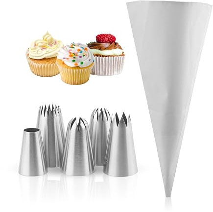 Sacchetto per piping con beccucci professionale 6 pezzi strumento di decorazione 5 pezzi beccucci per piping in acciaio inox e 1 sacchetto di cotone bianco set di sacchetti professionali per la decora