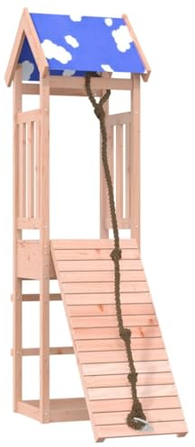 vidaXL Spielturm, Klettergerüst mit Dach Kletterwand Seil, Kinder Kletterturm Spiel-Zubehör für Garten, Holz Spielplatz Spielhaus, Massivholz Douglasie