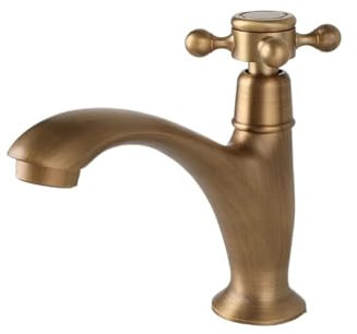 Robinet Salle Bain Robinet de lavabo de Salle de Bain en Laiton Antique, poignée croisée, contrôle de Rotation, Sortie d'eau Froide Unique, robinets de Baignoire montés sur Le Pont