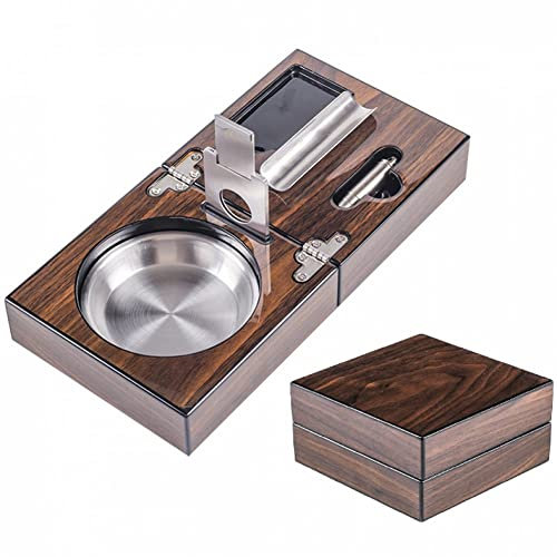 Zghhc Ensemble De Cendriers À Cigares en Bois, Cendrier À Cigares Pliable Portable en Bois Massif avec Coupe-Cigare Poinçon, Plateau Porte-cigares Compact, Cadeau De Collection