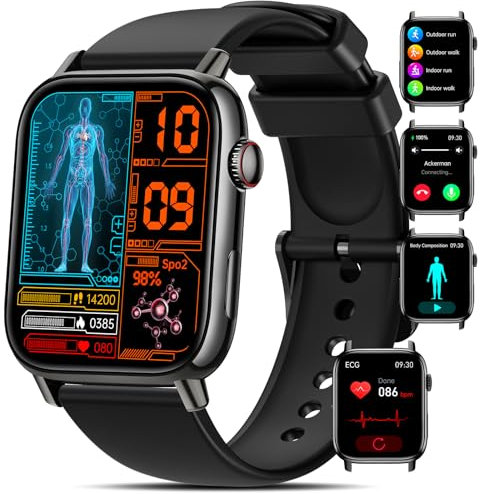 2025 Neu Smartwatch mit 𝐁𝐥𝐮𝐭𝐳𝐮𝐜𝐤𝐞𝐫/𝐄𝐊𝐆/𝐇𝐑𝐕, 1.83’’ Zoll Fitnessuhr Herren Damen mit Blutdruck, Herzfrequenz, SpO2, Schlaf, 140+ Sportmodi IP68 Wasserdicht, Android und iOS, Schwarz
