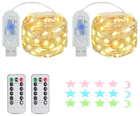 Luci a stringa a LED, 100 LED, funzione timer, 8 modalità Luci a stringa USB impermeabili per esterni/interni con telecomando per camera da letto, cortile, matrimonio, Natale, ecc. (bianco caldo)