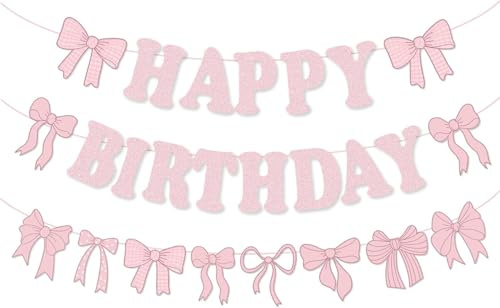 Happy Birthday Guirnalda, Rosa Happy Birthday Banner, Lazo Rosa Happys Birthdays Decoracion, Decoración de Cumpleaños Rosas con Lazo, Rosas Banderola Feliz Cumpleaños, Pancarta Feliz Cumpleaño