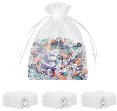 PEAPIN 100PCS Organza Bags 10x15cm Drawstring Gift Pouches | For Candy Wedding Jewelry Party Favour Organza Bags Small White Reusable Sheer Gift Bags with Drawstring Packaging Pouches