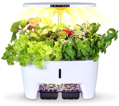 Kit per Sistema di Coltivazione, Fioriera per Giardino di Erbe Aromatiche da Interno, Palo Luminoso Ad Altezza Regolabile, Luce di Coltivazione A Spettro Completo