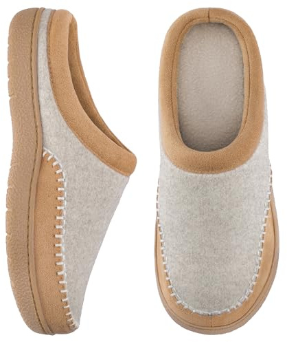 Zigzagger Women's Slip On Moccasin Slippers, Microsuede Indoor/Outdoor Comfy House Shoes Memory Foam Assembled with Felt, Loafer Clog Mule Slippers (Beige&Sand, Size 9)