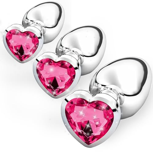 3 Piezas Plug Anal Metálico,Anal Butt Plug,Juguetes Anales Plugs,Butt Plugs con Diamantes,3 Tamaños Diferentes para Mujeres, Parejas, Hombres,Principiantes,rosa rojo