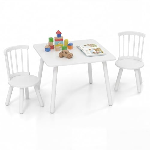 LIFEZEAL Mesa infantil con 2 sillas, 3 piezas, grupo de asientos infantiles para niños y niñas, grupo de asientos de madera para niños, juego de sillas de mesa para niños, juego de muebles para