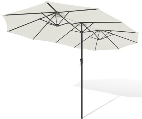 ISOISL Ombrellone doppio rettangolare 394 x 210 cm con manovella grande ombrellone da giardino, ombrellone da mercato, protezione UV 50+, design modulare, antivento, beige