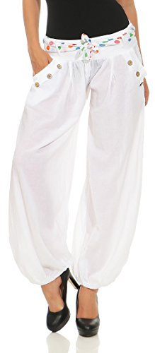 Malito - Damen Haremshose - Leichte Stoffhose aus Baumwolle - Bequeme Hippie Sommerhose für warme Tage - Aladinhose/Pumphose 3417 (Weiß)