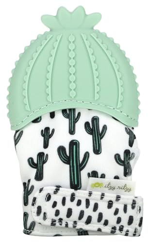 Itzy Ritzy Silicone Teething Mitt - Soothing Infant Teething Mitten with Adjustable Strap, Crinkle Sound & Textured Silicone to Soothe Sore & Swollen Gums - For Ages 3 Months & Up (Cactus)