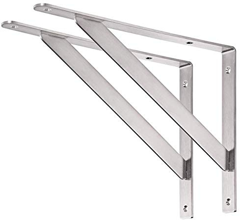 YUMORE Staffe per Mensole Pesanti 35cm,YUMORE Supporto per Mensole a Parete in Acciaio Inox Staffe Reggimensola Triangolare 350 x 250 mm Supporti a L per Scaffali a Muro, Carico Massimo 200kg, 2 Pezzi