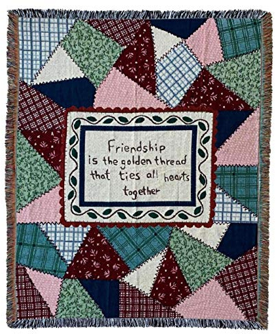 EZ.enjoy Patchwork Friendship Woven Tapestry Throw Blanket Wall Hanging Art Handicrafts Jacquard Multipurpose Soft Travel Mat Outdoor with Fringe Tassels 50 X 60 Inches