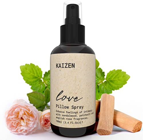 Kaizen® Parfum d'Ambiance et Brume d'Oreiller au Bois de Santal, Patchouli & Rose Anglaise - 3 Huiles Essentielles Énergisantes 100% Pures & Naturelles - Brume Oreiller Revigorante et Épicée, 100ml