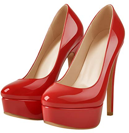 Only maker Plateau Pumps Damen High Heels Stiletto Lack Rot Elegante Schuhe 38 EU
