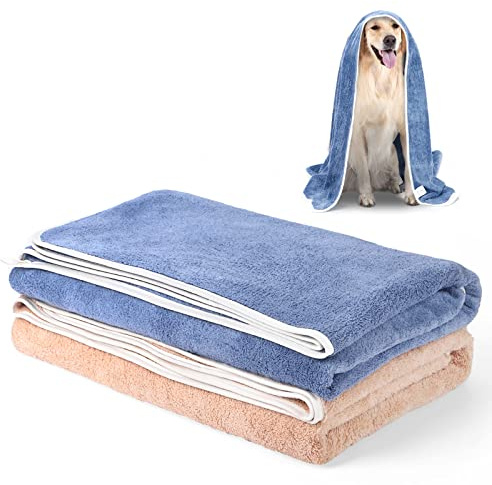 TAIYUNWEI Serviette pour Chien, 2 Serviettes de Bain en Microfibre à Séchage Rapide pour Chien & Chats, Ultra Absorbante, Super Doux & Lavable en Machine