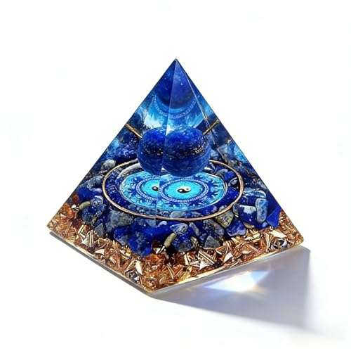 ycyingcheng Piramide d'orgonite in Pietra di Luna, Palla lapislazzuli Tai Chi, Torre di energia in Cristallo di Ogan, Gioiello in Pietra Schiacciata Chakra Reiki, 6 cm