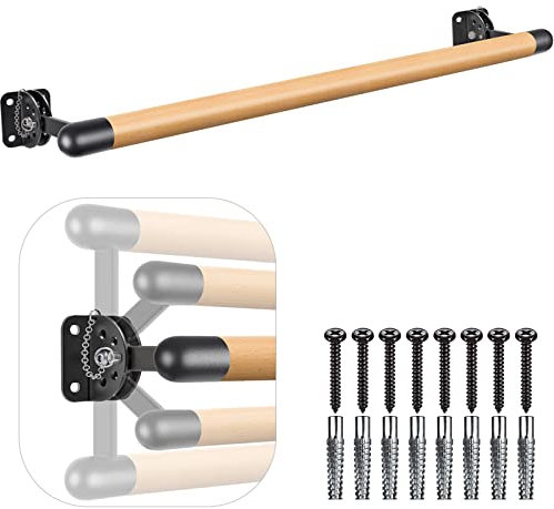Dolibest 100cm Ballettstange, Ballett Stange Wandmontage Holz Stretching Tanzstange Zuhause Barre Training Ausrüstung mit Metallhalterung für Kinder und Erwachsene, 4cm Durchmesser