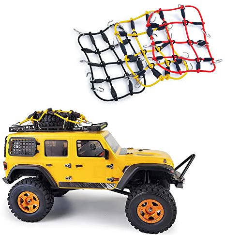 Micro 1/24th RC Elastic Roof Rack Luggage Net with Hooks for Axial SCX24 RC Crawler Truck Car (Black)