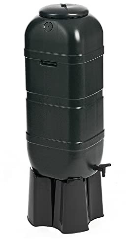 UR CHOICE 100L Water Butt with Stand and Tap, Slimline Water Container with Rainwater Diverter Kit, Lid & Garden Tap, Recycled Water Tank Barrel for Garden, Patio & Allotment Use