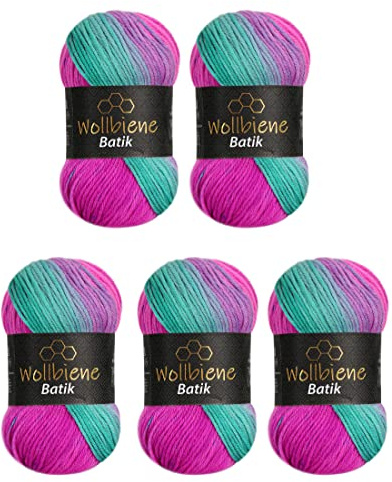 Wollbiene Batik 2040-5 ovillos de lana (100 g, 500 g), multicolor