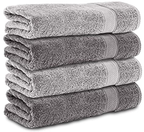 Komfortec 4er Handtücher 50x100 cm Set aus 100% Baumwolle, Frottee, Weich, Anthrazit Grau/Silber