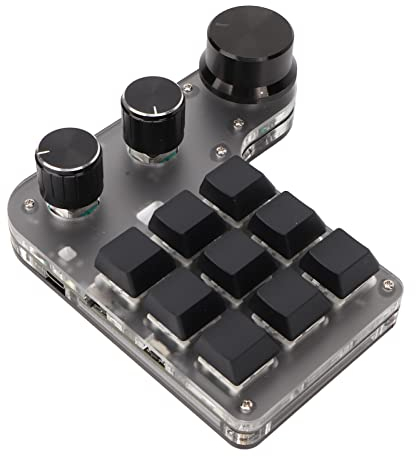 Goshyda Mini Macro Mechanical Gaming Keyboard, 9 Keys 3 Knobs One Handed USB PC Keypad, Programmable Shortcut Custom Function, Dual Mode Connection, OSU Gaming Keyboard!