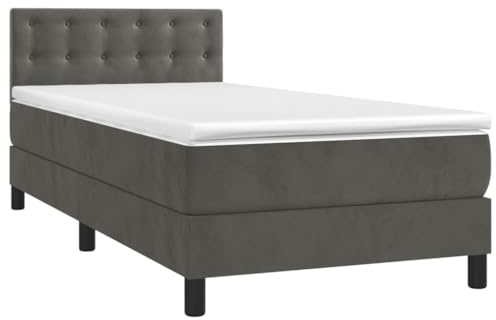 vidaXL Boxspringbett mit Matratze Bett Polsterbett Bettrahmen Bettgestell Lattenrost Hotelbett Einzelbett Schlafzimmerbett Dunkelgrau 100x200cm Samt