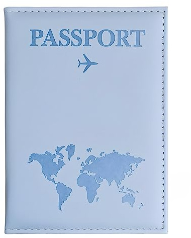 SamHeng Avion Porte-Passeport Housse, Universel Couverture de Passeport pour Femmes Hommes, Cuir PU Protège-Passeport Portefeuille de Voyage pour Cartes de Crédit Cartes d'embarquement (Bleu)
