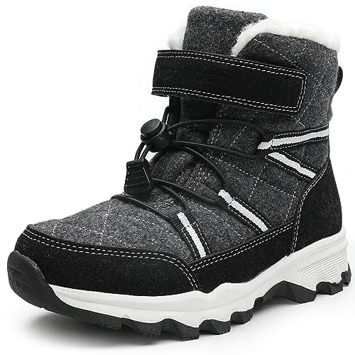 visionreast Bottes de Neige Enfants Chaud Hiver Bottines en Laine Anti-dérapant Outdoor Trekking Chaussures Respirantes Garçons Botte Randonnée Noir 40