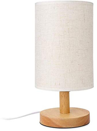 Knadgbft Lampe de chevet ronde avec abat-jour en tissu et bois massif pour chambre à coucher, salon, bureau moderne