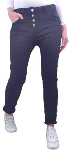 Karostar Dam stretch jeans | boyfriend byxor med dekorativa smyckesknappar | Mid Rise 5 fickor denim byxor, svart, XL