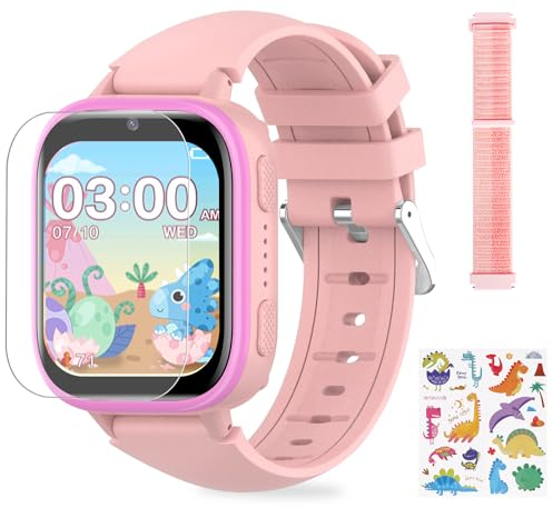 OKYUK Kinder Smartwatch mit Anruffunktion, Kinder Uhren für Jungs mit 31 Puzzlespielen und 15 Hörbüchern, Multifunktionale Smartwatch für Kinder (A26 Rosa)