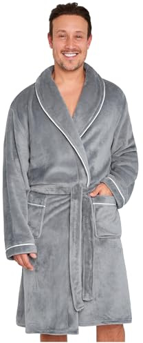 CityComfort Herrmorgonrock, sjalkrage eller badrock med huva, supermjuk fleece mysig mysig myskläder vuxna tonåringar – gåvor till honom, Grå huva, 3XL