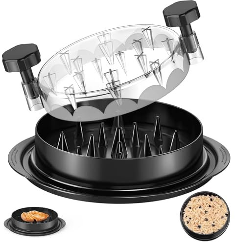 Tritacarne Multifunzione，Tritacarne Manuale per Pollo, Macina Carne con Manico e Base Antiscivolo, Attrezzo Multifunzione con Coperchio Trasparente, Ideale per Insalata di Pollo, Manzo, Maiale (Nero)