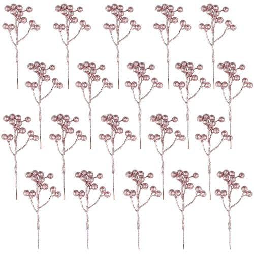 Fangoo 20 Piezas 18 cm Decoración Artificiales de Bayas Rojos Navidad Decoración Baya de Acebo para Artesanal de árboles de Navidad con Bayas Fiestas en Casa Guirnaldas de Bricolaje(Rosa)