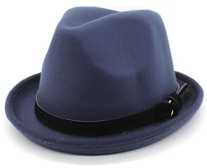 Jiaxu Cappelli Cappello a Cilindro Piccolo Autunnale e Invernale, Cappello a Tesa Corta Arricciato in Lana, Cappello a Cilindro a Forma di Campana(Blu Navy)