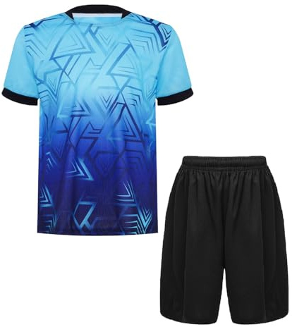 Oyolan Barn pojke set sport tröja och shorts fotboll basket träningsoverall sommar uniform fotboll, Ljusblå, 9-10 ans