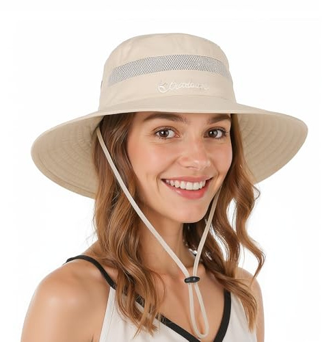 SEFIRST Sombrero de Sol para Mujer, Protección UV, Plegable Sombrero de Pesca de ala Ancha, Ajustable Sombrero de Verano para Playa, Sombrero de Safari Booney Bucket para Safari, Senderismo, Beige ﻿